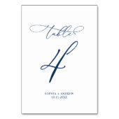 Navy Blue Elegant Calligraphy Table 4 Wedding Tischnummer (Vorderseite)