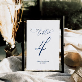 Navy Blue Elegant Calligraphy Table 4 Wedding Tischnummer