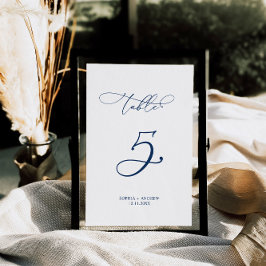 Navy Blue Elegant Calligraphy Table 5 Wedding Tischnummer