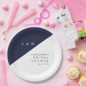 Navy Blue Elegant Chic Monogram Brautparty Pappteller (Party)