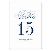 Navy Blue Elegant Classic Script Wedding Tischnummer (Rückseite)