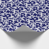 Navy Blue Elegant Damask Print Geschenkpapier (Ecke)