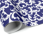 Navy Blue Elegant Damask Print Geschenkpapier (Rolleneckpunkt)