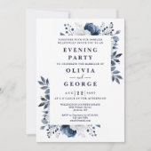 Navy Blue Elegant Floral Wedding Abend Party Einladung (Vorderseite)