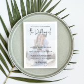 Navy Blue Elegant Foto QR Code Wedding RSVP Einladung