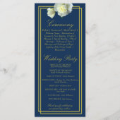 Navy Blue Elegant Gold Script Gerahmt White Rose Programm (Rückseite)