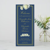 Navy Blue Elegant Gold Script Gerahmt White Rose Programm (Stehend Vorderseite)