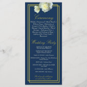 Navy Blue Elegant Gold Script Gerahmt White Rose Programm (Rückseite)