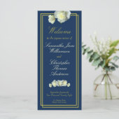 Navy Blue Elegant Gold Script Gerahmt White Rose Programm (Stehend Vorderseite)