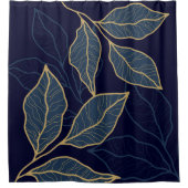 Navy Blue Elegant Luxurious Gold Leaf Duschvorhang (Vorderseite)