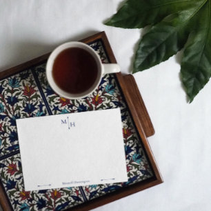 Navy Blue Elegant Minimalist Arrow Point Monogram Mitteilungskarte