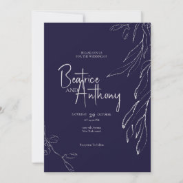 Navy Blue Elegant Minimalistisch Moderne Hochzeit Einladung