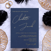 Navy Blue Elegant Minimalistische Skripthochzeit Folieneinladung