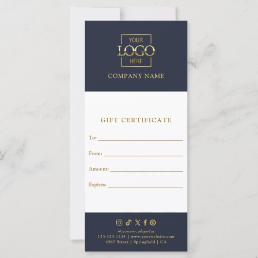 Navy Blue Elegant Modern Business Logo Gift Card (Vorderseite)