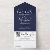Navy Blue Elegant Modernes Script QR Code Hochzeit All In One Einladung (Innen Boden)