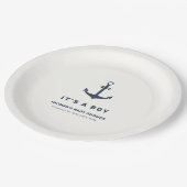 Navy Blue Elegant Nautical Anchor Baby Shower Pappteller (Schrägansicht)