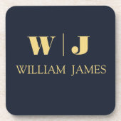 Navy Blue Elegant Professional Minimalist Monogram Getränkeuntersetzer (Vorderseite)