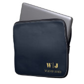 Navy Blue Elegant Professional Minimalist Monogram Laptopschutzhülle (Vorderseite Links)