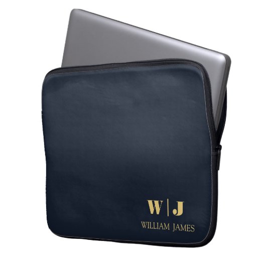 Navy Blue Elegant Professional Minimalist Monogram Laptopschutzhülle (Vorderseite Links)
