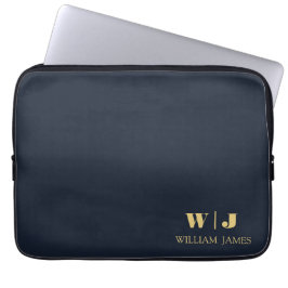 Navy Blue Elegant Professional Minimalist Monogram Laptopschutzhülle