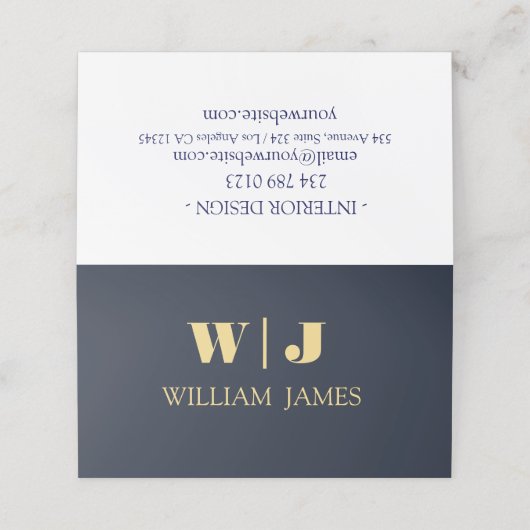 Navy Blue Elegant Professional Minimalist Monogram Treuekarte (Außenseite Aufgefaltet)