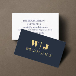 Navy Blue Elegant Professional Minimalist Monogram Visitenkarte