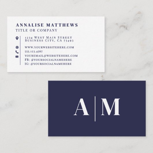 Navy Blue Elegant Professional Visitenkarte (Vorne/Hinten)