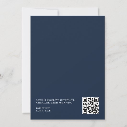 Navy Blue Elegant QR Code Foto Overlay Save The Date (Rückseite)