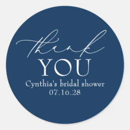 Navy Blue Elegant Script Modern Thank You  Runder Aufkleber