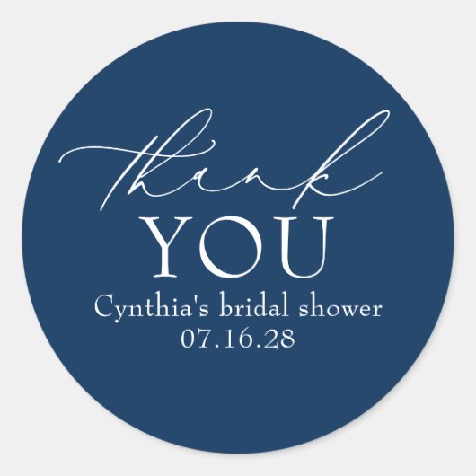 Navy Blue Elegant Script Modern Thank You  Runder Aufkleber (Vorderseite)