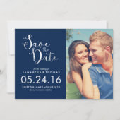 Navy Blue Elegant Script Save the Date (Vorderseite)