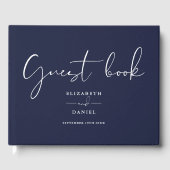 Navy Blue Elegant Script Wedding Gästebuch (Vorderseite)