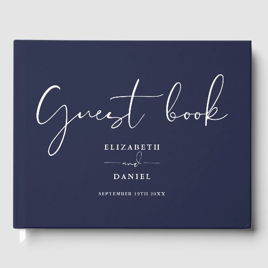 Navy Blue Elegant Script Wedding Gästebuch (Vorderseite)
