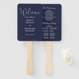 Navy Blue Elegant Script Wedding Program Fächer