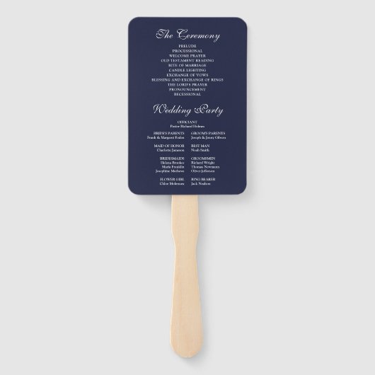 Navy Blue Elegant Script Wedding Program Fächer (Rückseite)