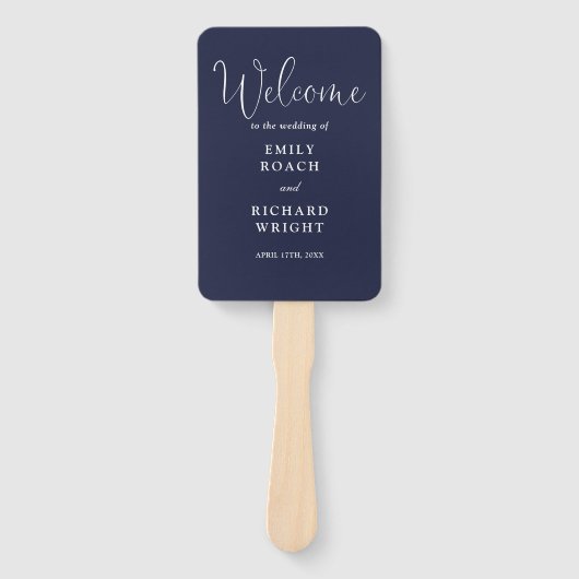 Navy Blue Elegant Script Wedding Program Fächer (Vorderseite)