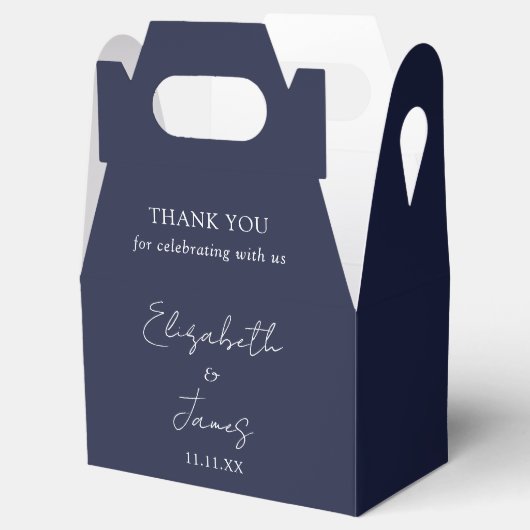 Navy Blue Elegant Script Wedding Vielen Dank Geschenkschachtel (Geöffnet)