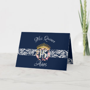 Navy Blue Elegant Silver Quinceñera Spanisch Einladung