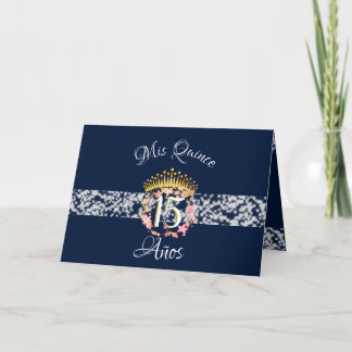 Navy Blue Elegant Silver Quinceñera Spanisch Einladung