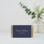 Navy Blue Elegant Vintag Gold Rose & Kalligraphie Visitenkarte (Stehend Vorderseite)