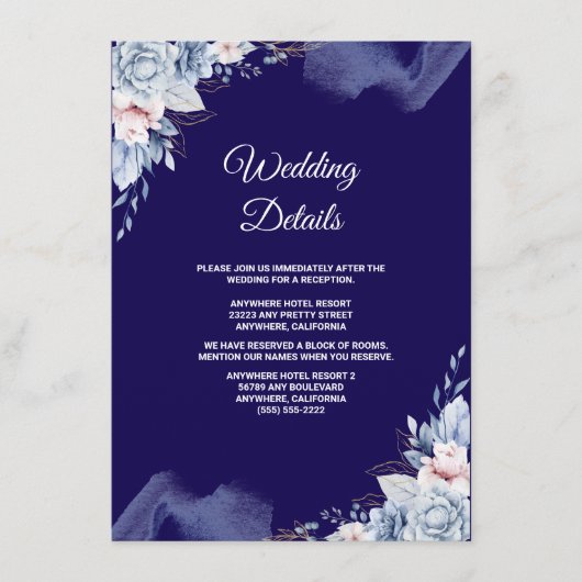 Navy blue elegant wedding begleitkarte (Vorderseite)