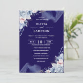 Navy blue elegant wedding einladung (Stehend Vorderseite)