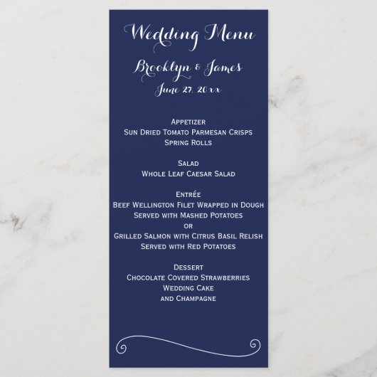 Navy Blue Elegant Wedding Menu Card Menükarte (Vorderseite)