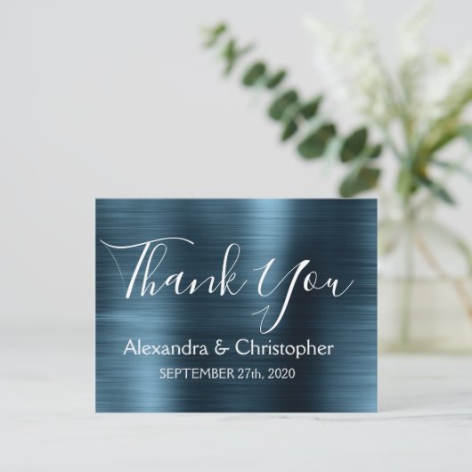 Navy Blue Elegant Wedding Vielen Dank Postkarte (Stehend Vorderseite)