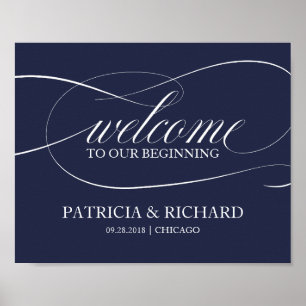 Navy Blue Elegant Willkommen zu unserem Anfang Poster