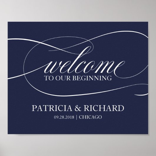 Navy Blue Elegant Willkommen zu unserem Anfang Poster (Vorne)
