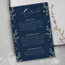 Navy Blue Elegant Winter Wildblume Hochzeitsdetail Begleitkarte