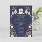 Navy Blue Elegante Baroque Charra Quinceanera Einladung (Stehend Vorderseite)