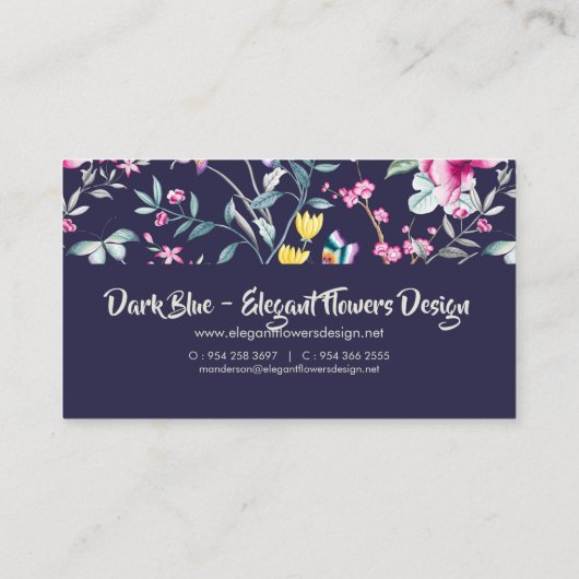 Navy Blue - Elegante Blume Business Card Visitenkarte (Rückseite)