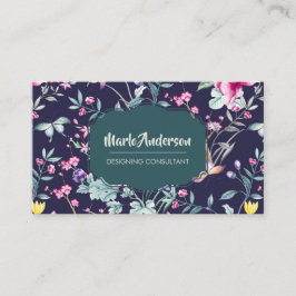 Navy Blue - Elegante Blume Business Card Visitenkarte